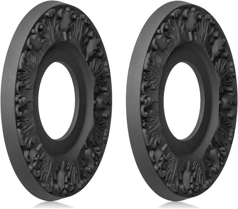 ELFCAB 2 PCS Vintage Carved Flower PU Ceiling Medallion for Light Fixtures and Ceiling Fans 10-1/8"OD X 4"ID X 0.8 "P (Black) - Image 1